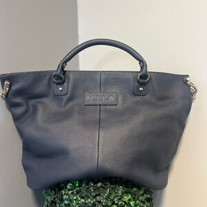 MILA Navy Pebbled Leather Top-Handle Tote
